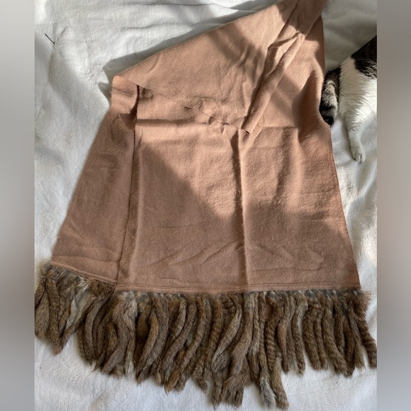 Vintage fur & wool blend scarf shawl wrap tan/beige - Picture 4 of 5